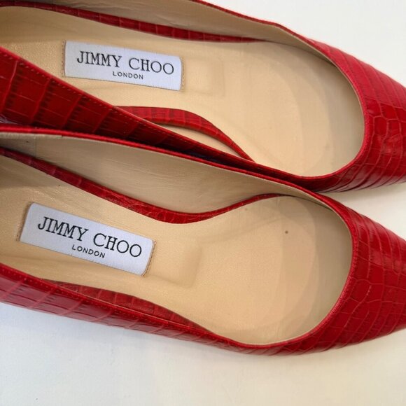 Jimmy Choo Mirele Red Croc-Embossed Leather Flats Women’s Size 38.5 - Picture 3 of 9